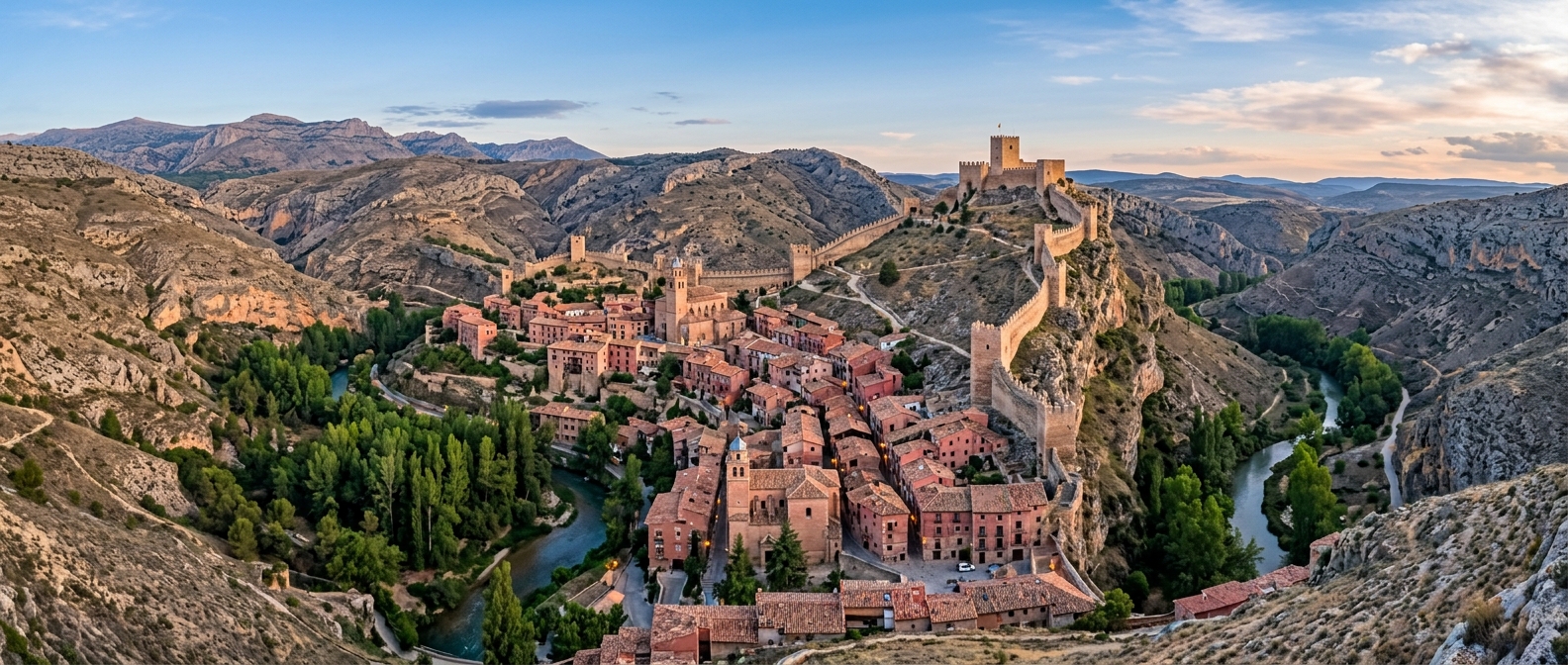 Albarracín parece detenido en el tiempo, con sus calles estrechas, sus casas de tonos rojizos y sus impresionantes murallas adaptándose a las laderas de la montaña